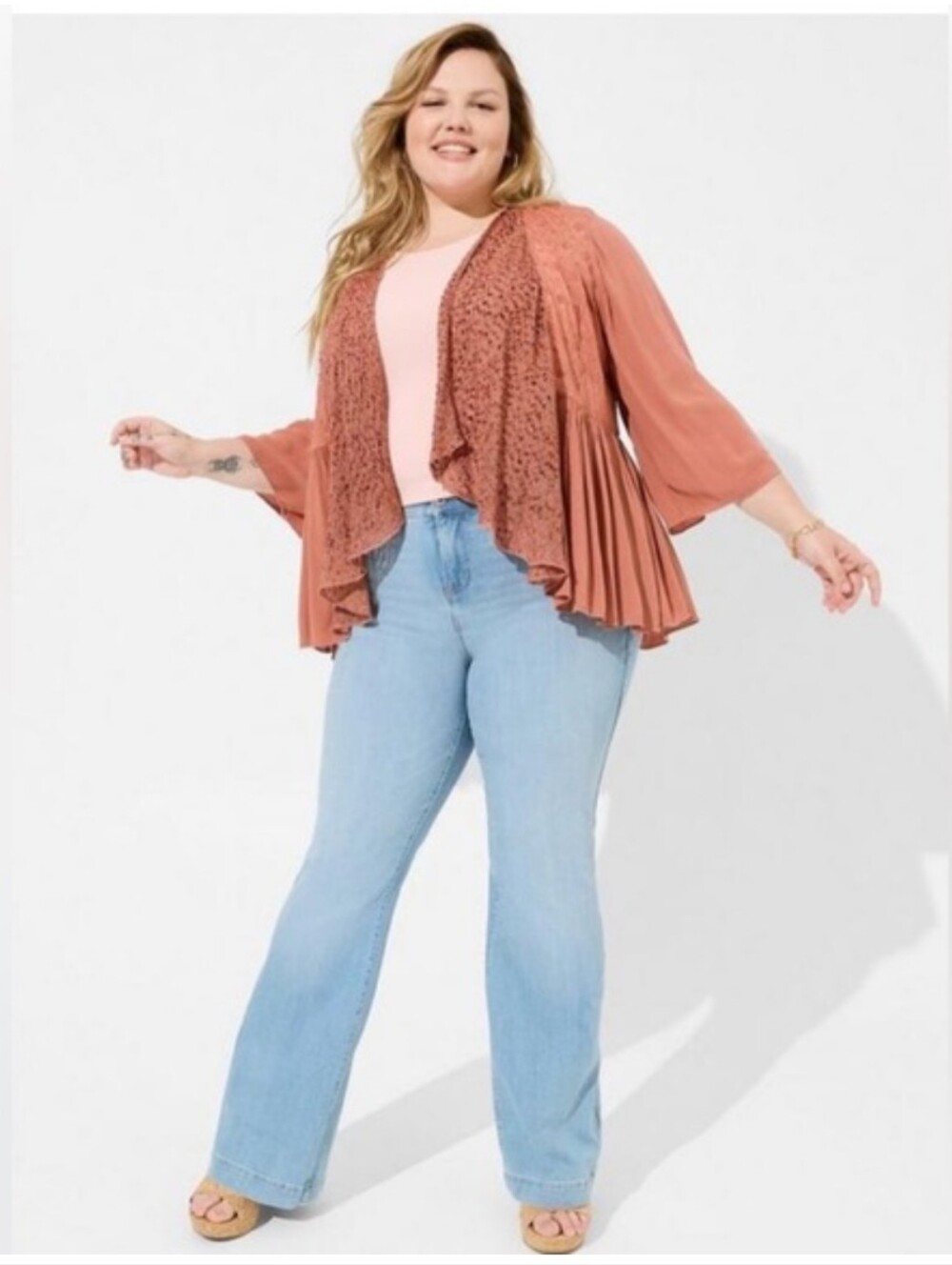 Torrid Festi NEW Plus Size 1x: Lace Knit Jacquard Open Front Crochet Jacket